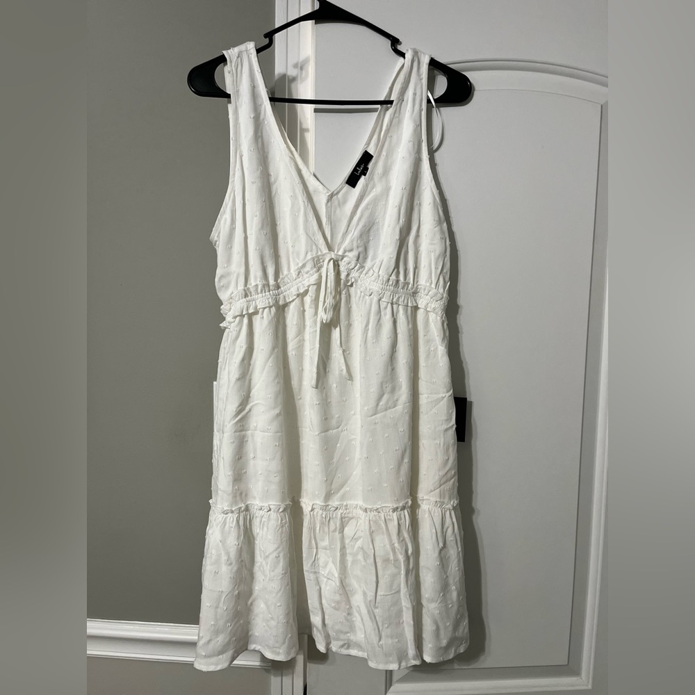 Crisp Meadows White Swiss Dot Tiered Mini Dress